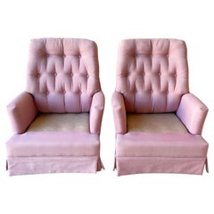 Retro Mid Century Modern Pink Tufted Swivel Chairs