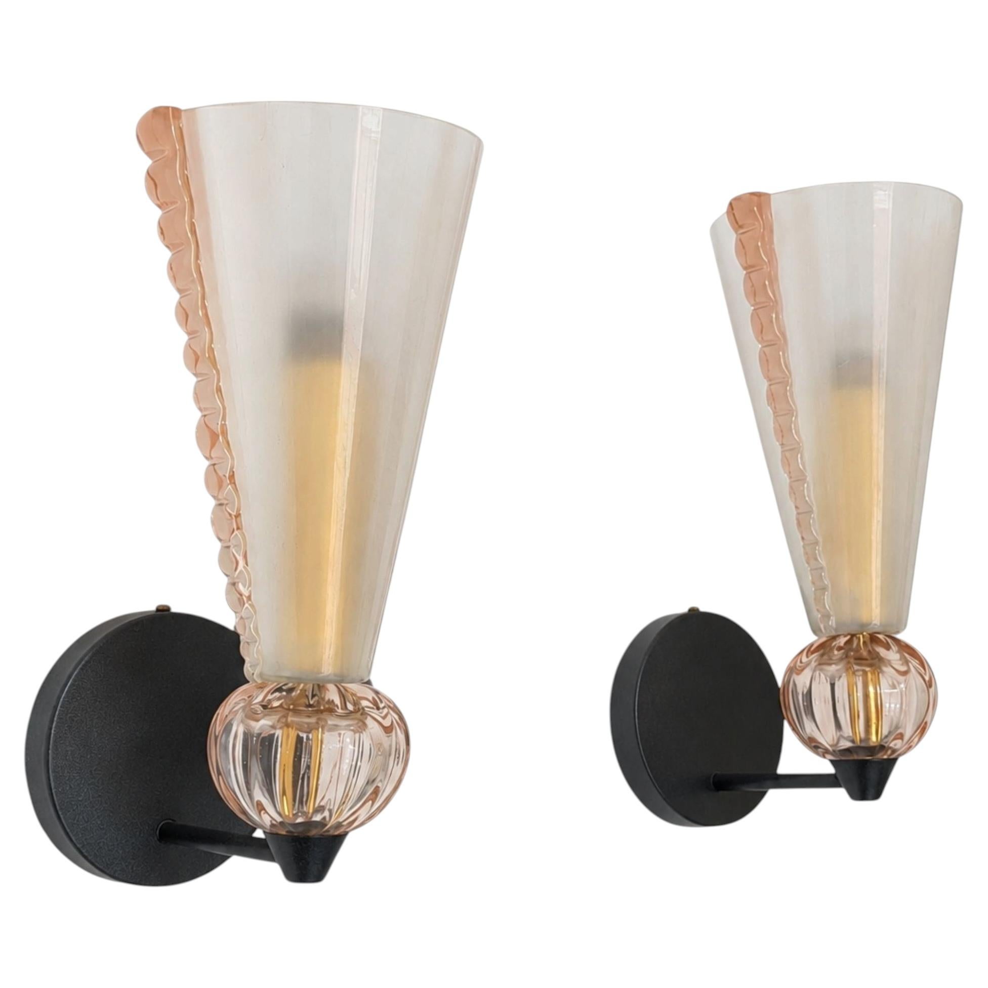 Mid-century modern Pink Sconces Murano Glass Wall Lights Barovier & Toso Style