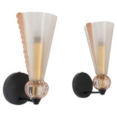 Mitte des Jahrhunderts modern Rosa Wandleuchten Murano Glas Wandleuchter Barovier & Toso Stil
