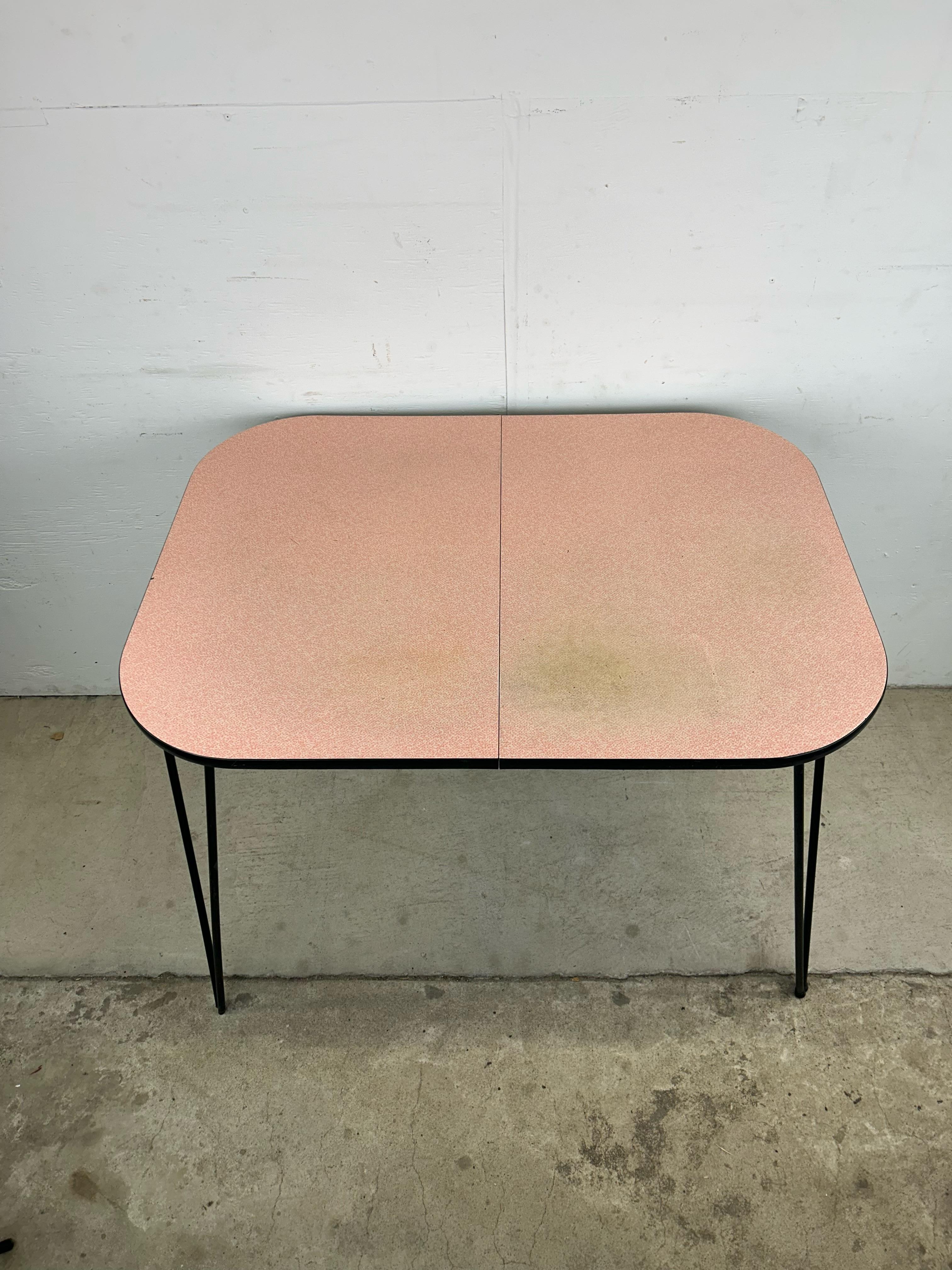 American Mid Century Modern Pink & White Dining Table with Hairpin Legs For Sale