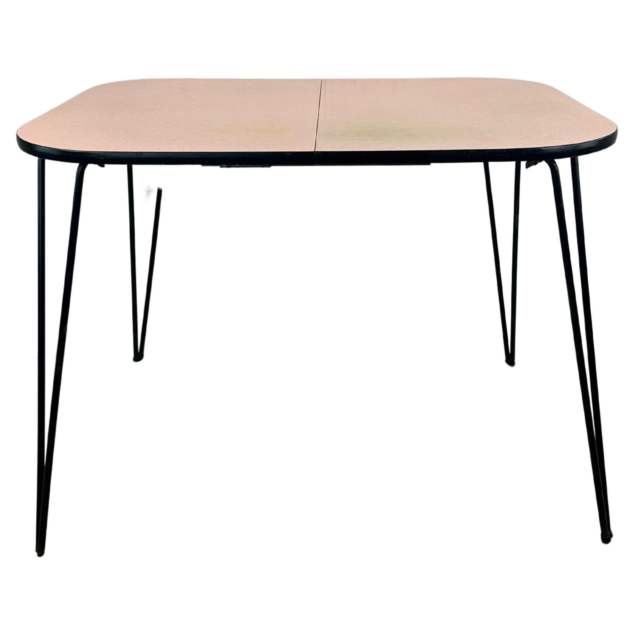 Mid Century Modern Pink & White Dining Table with Hairpin Legs