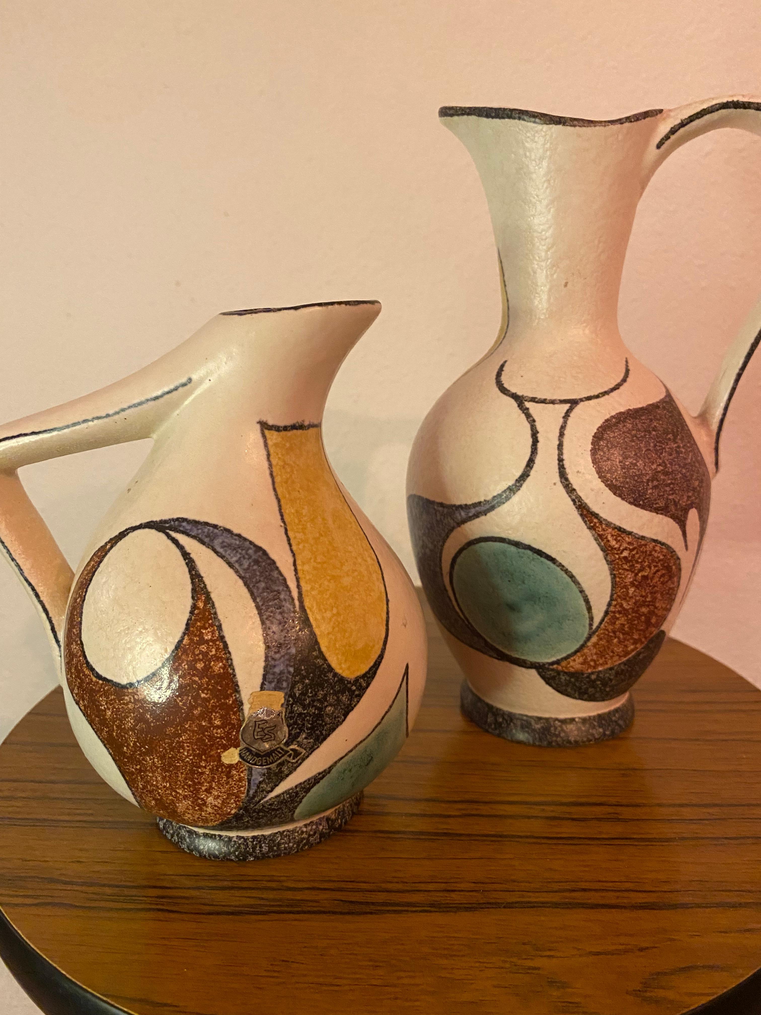 Hand-Painted Mid-Century Modern  Pitchers or Vases by ES Keramik