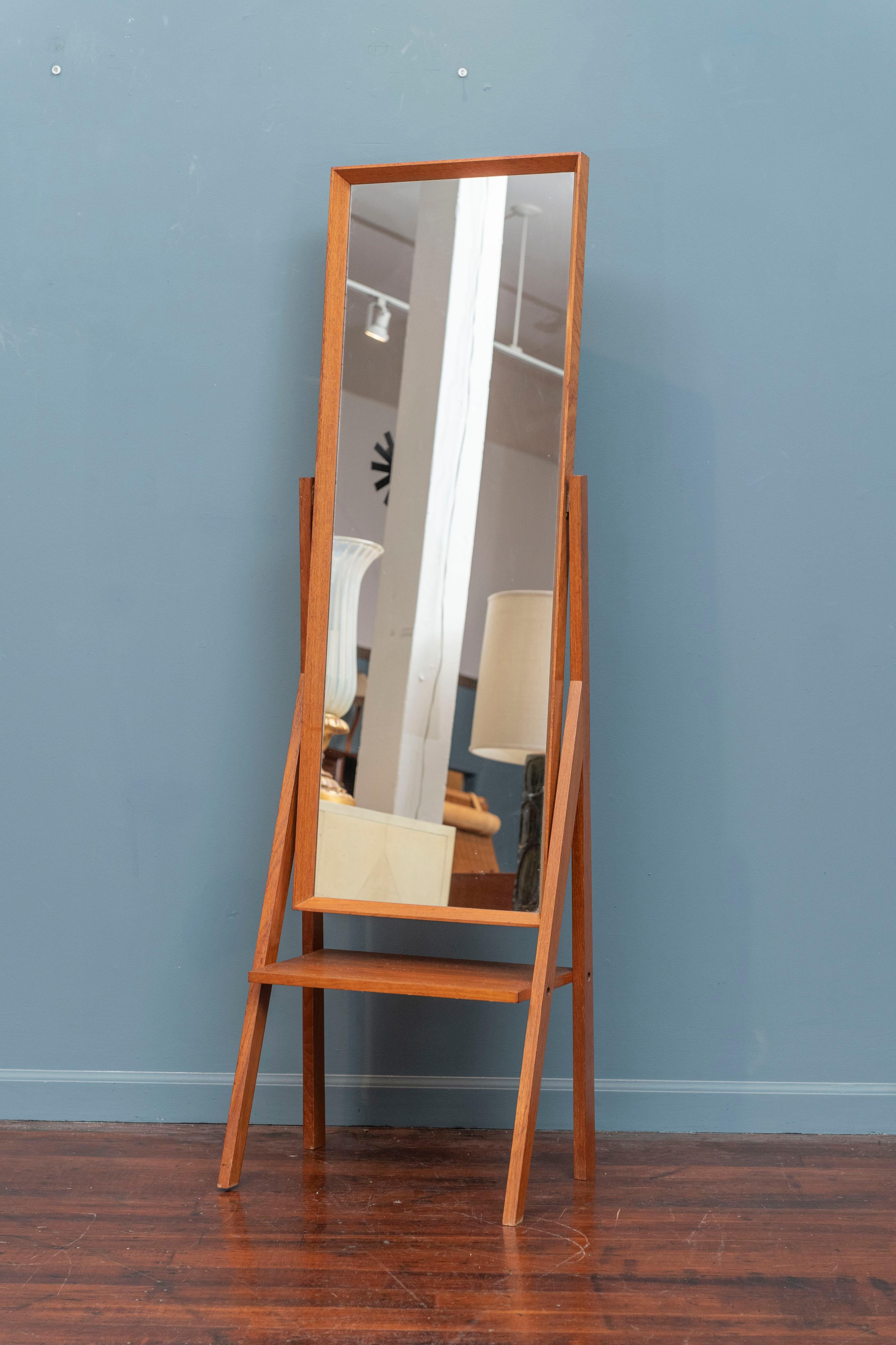 Mid-Century Modern pivoting teak floor or dressing mirror, Denmark.