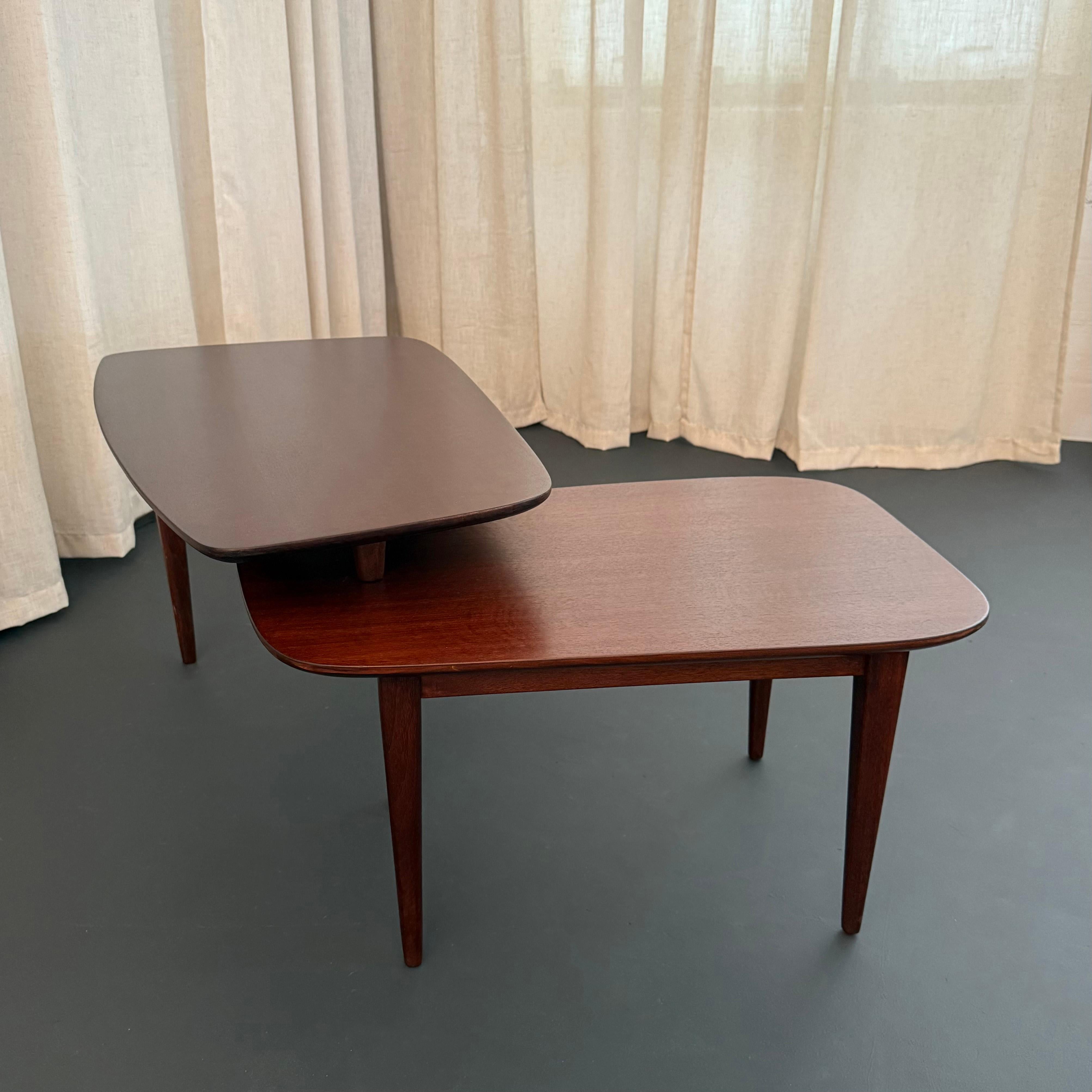 Mid-Century Modern Pivoting Two-Tiered Walnut Coffee Table 1