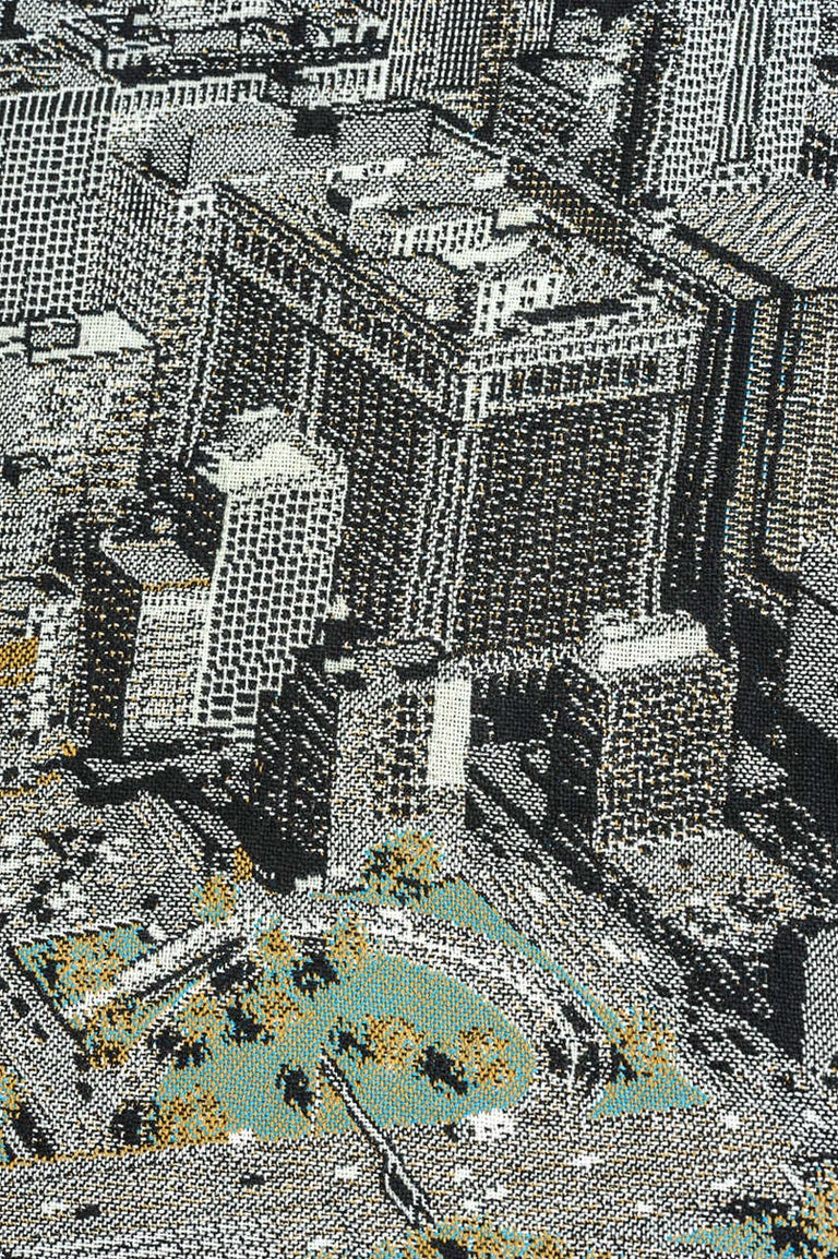 MidCentury Modern Plaid or Wall Hanging Depicting the Skyline of