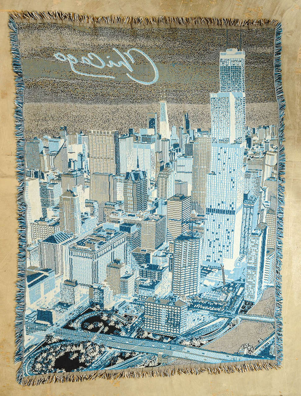 Mid-20th Century Mid-Century Modern Plaid or Wall Hanging Depicting the Skyline of Chicago For Sale