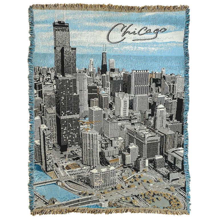 MidCentury Modern Plaid or Wall Hanging Depicting the Skyline of