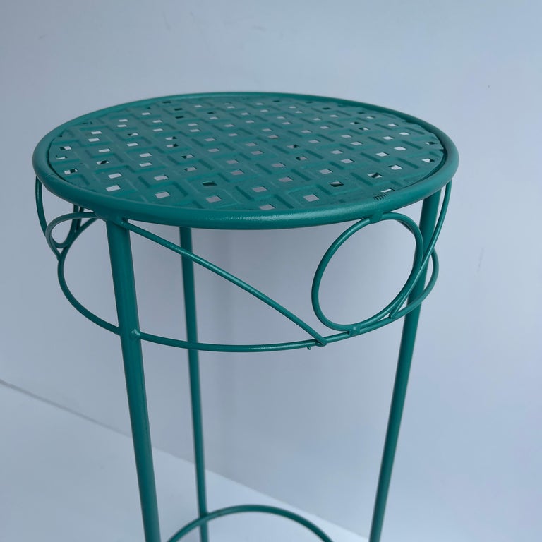Mid-Century Modern Plant Stand, Powder Coated Turquoise In Good Condition For Sale In Haddonfield, NJ