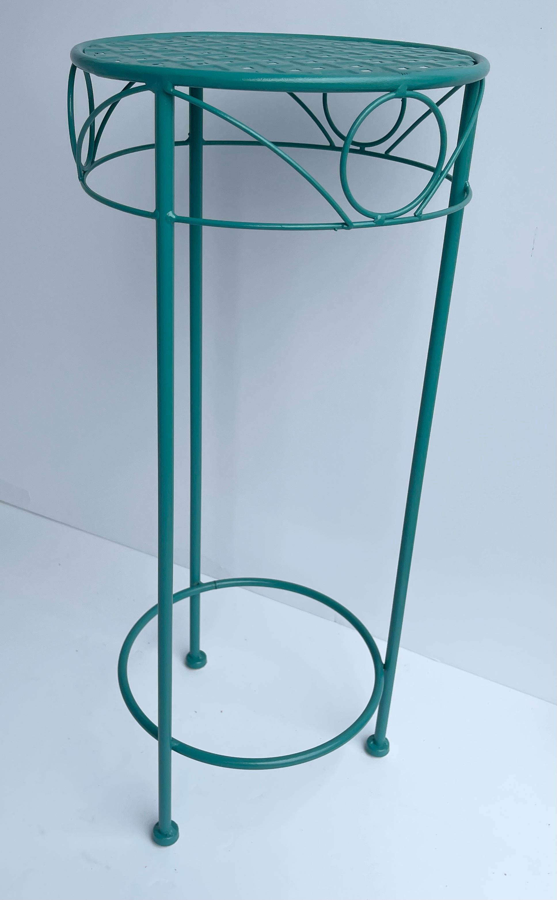 American Mid-Century Modern Plant Stand, Powder Coated Turquoise