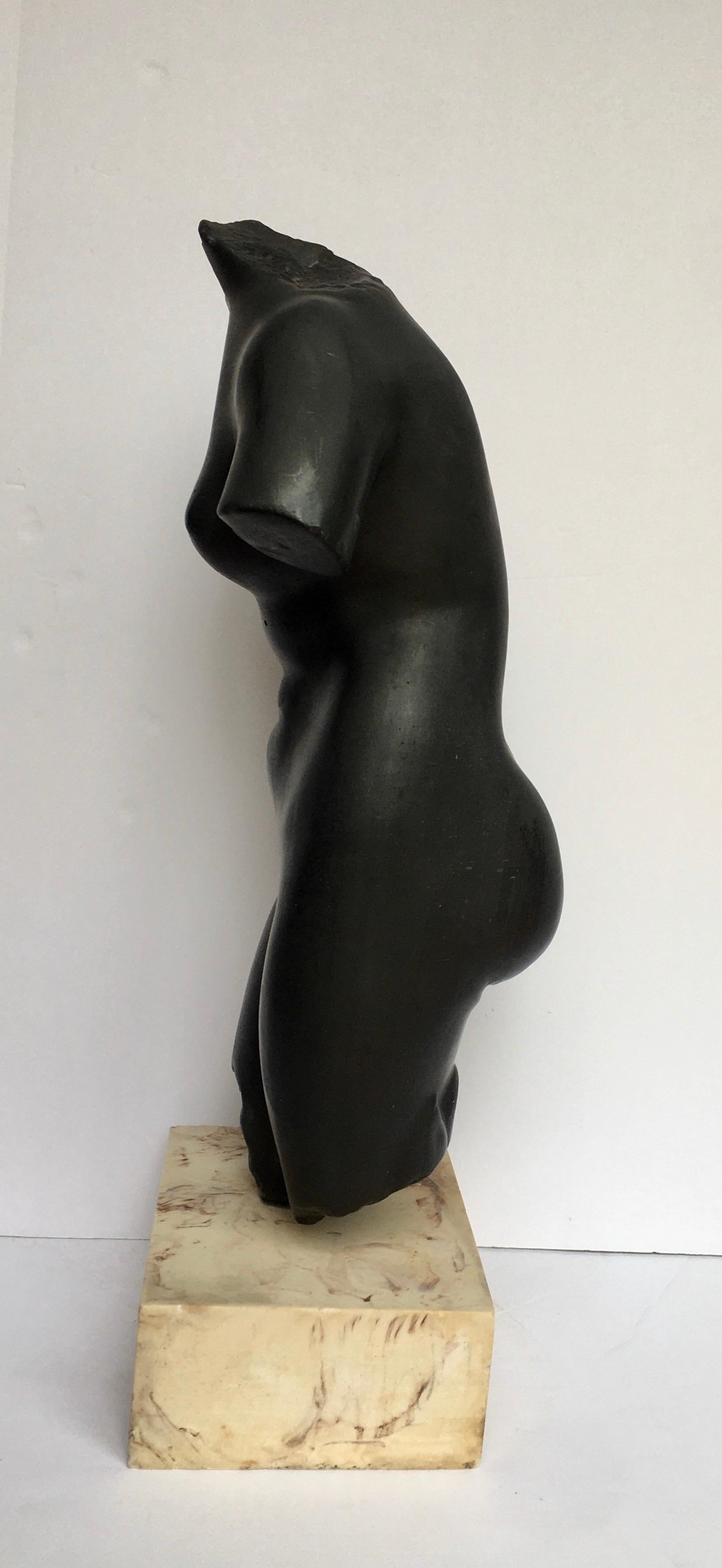Mid-Century Modern Plaster and Marble Female Torso Bust Sculpture, 1970s In Good Condition In Lambertville, NJ