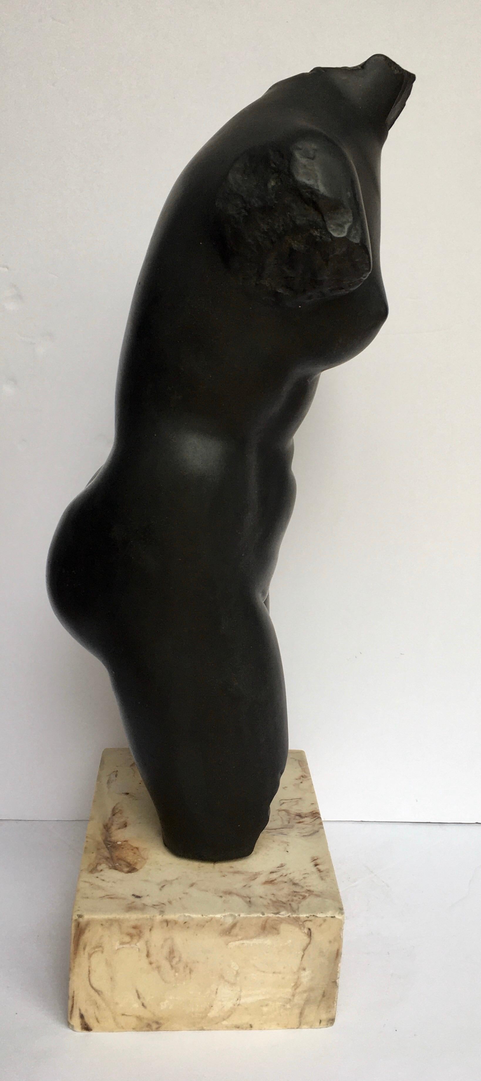 Late 20th Century Mid-Century Modern Plaster and Marble Female Torso Bust Sculpture, 1970s