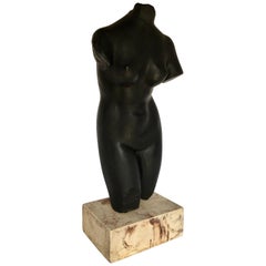 Mid-Century Modern Plaster and Marble Female Torso Bust Sculpture, 1970s