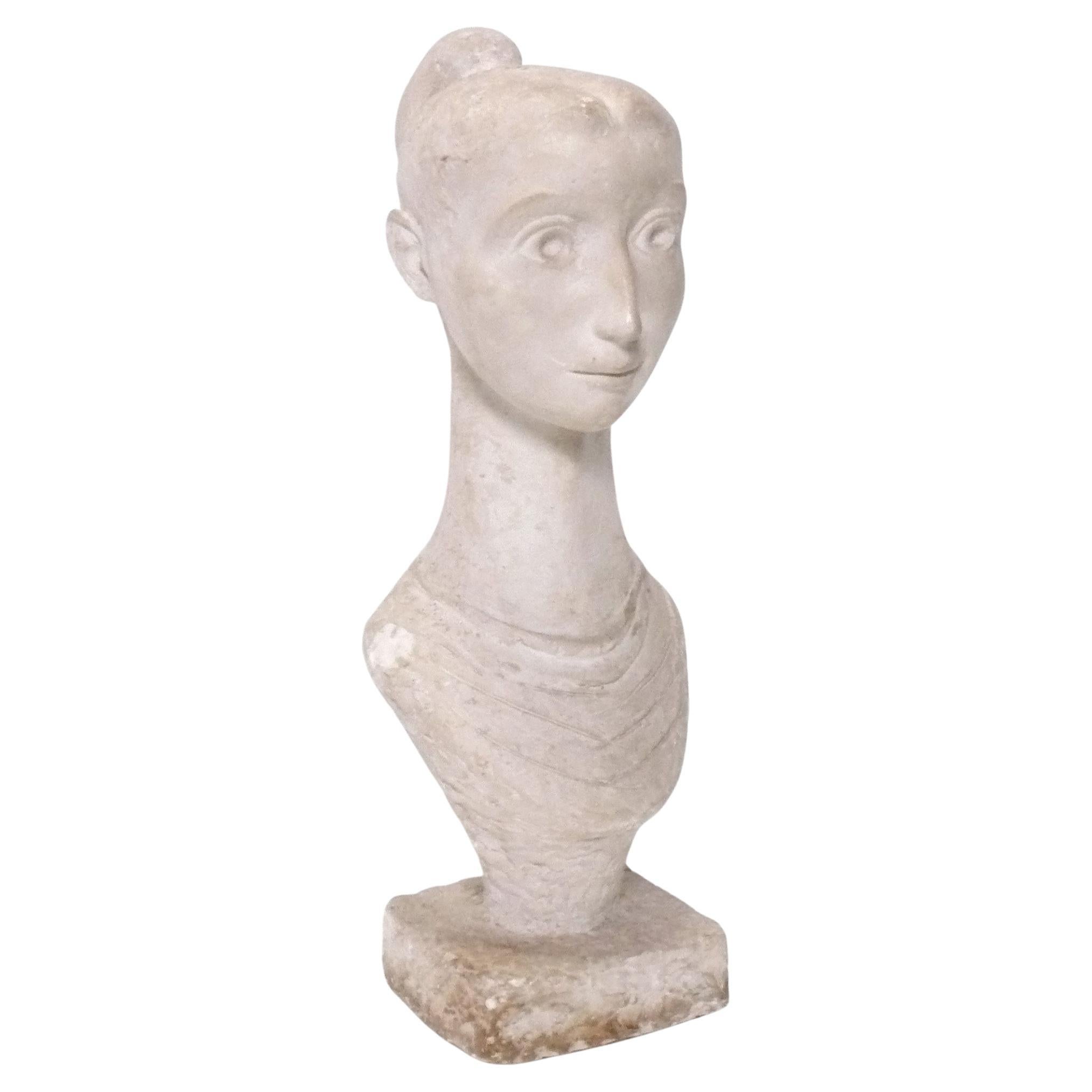 Mid Century Modern Plaster Bust of a Woman in the Style of Picasso 26.5"H