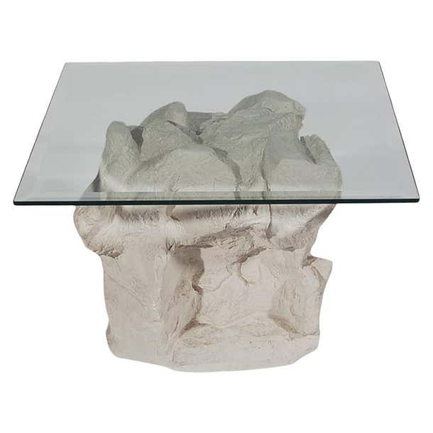 Mid-Century Modern Plaster Rock and Glass Square Side Table Table by ...