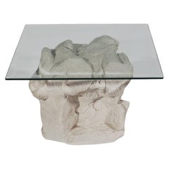 Used Mid-Century Modern Plaster Rock and Glass Square Side Table Table by Sirmos