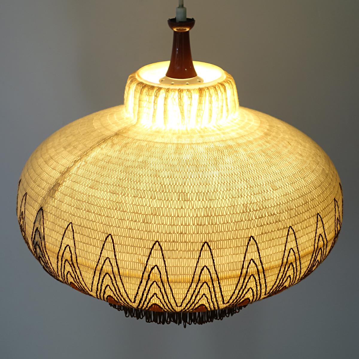 Mid-Century Modern Plastic Pendant with Embroidery and Fringes in Chinoiserie 3