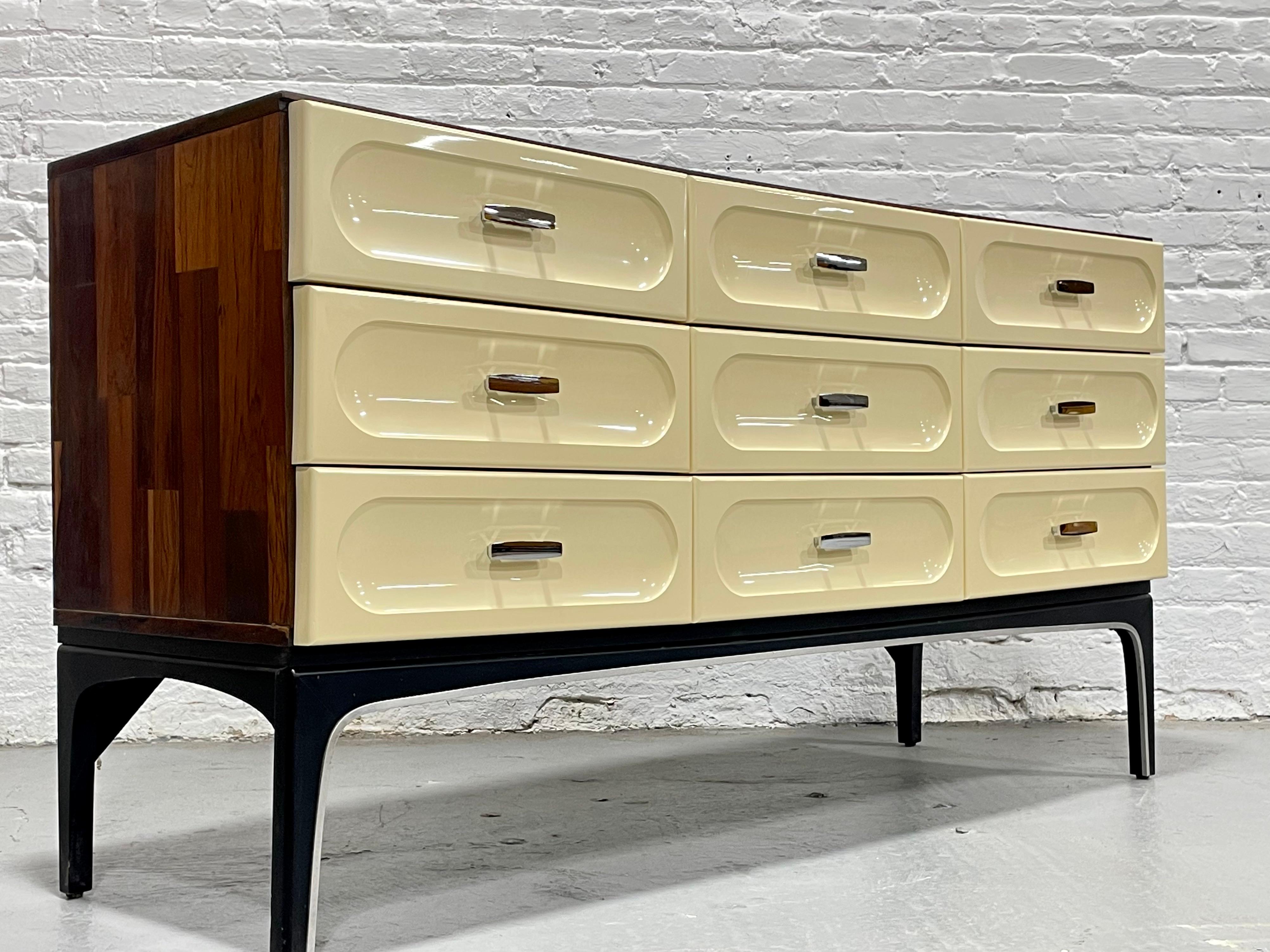 Mid Century Modern Plastic + ROSEWOOD CREDENZA / Long Dresser by Vallieres For Sale 8