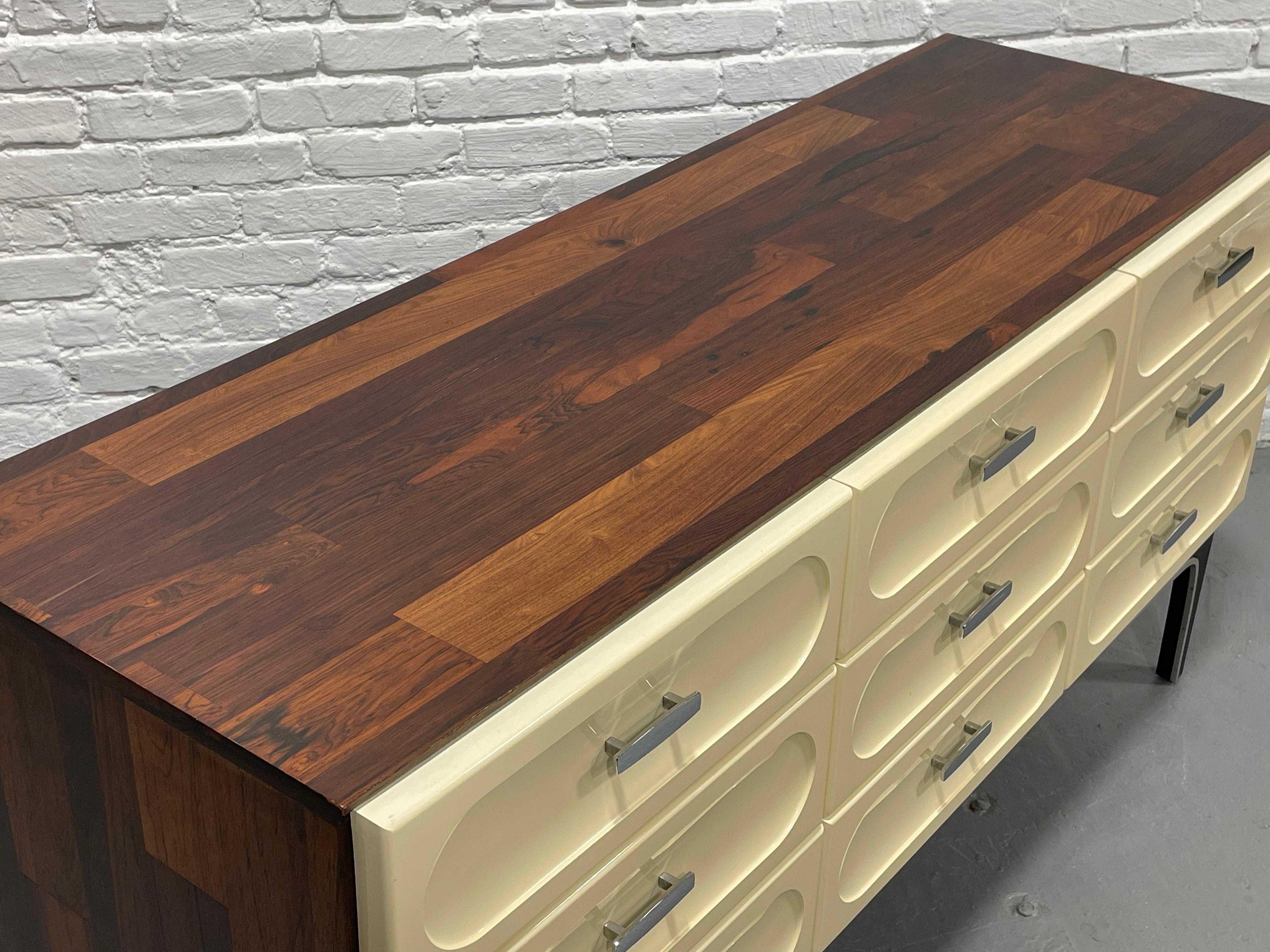 Mid-20th Century Mid Century Modern Plastic + ROSEWOOD CREDENZA / Long Dresser by Vallieres For Sale