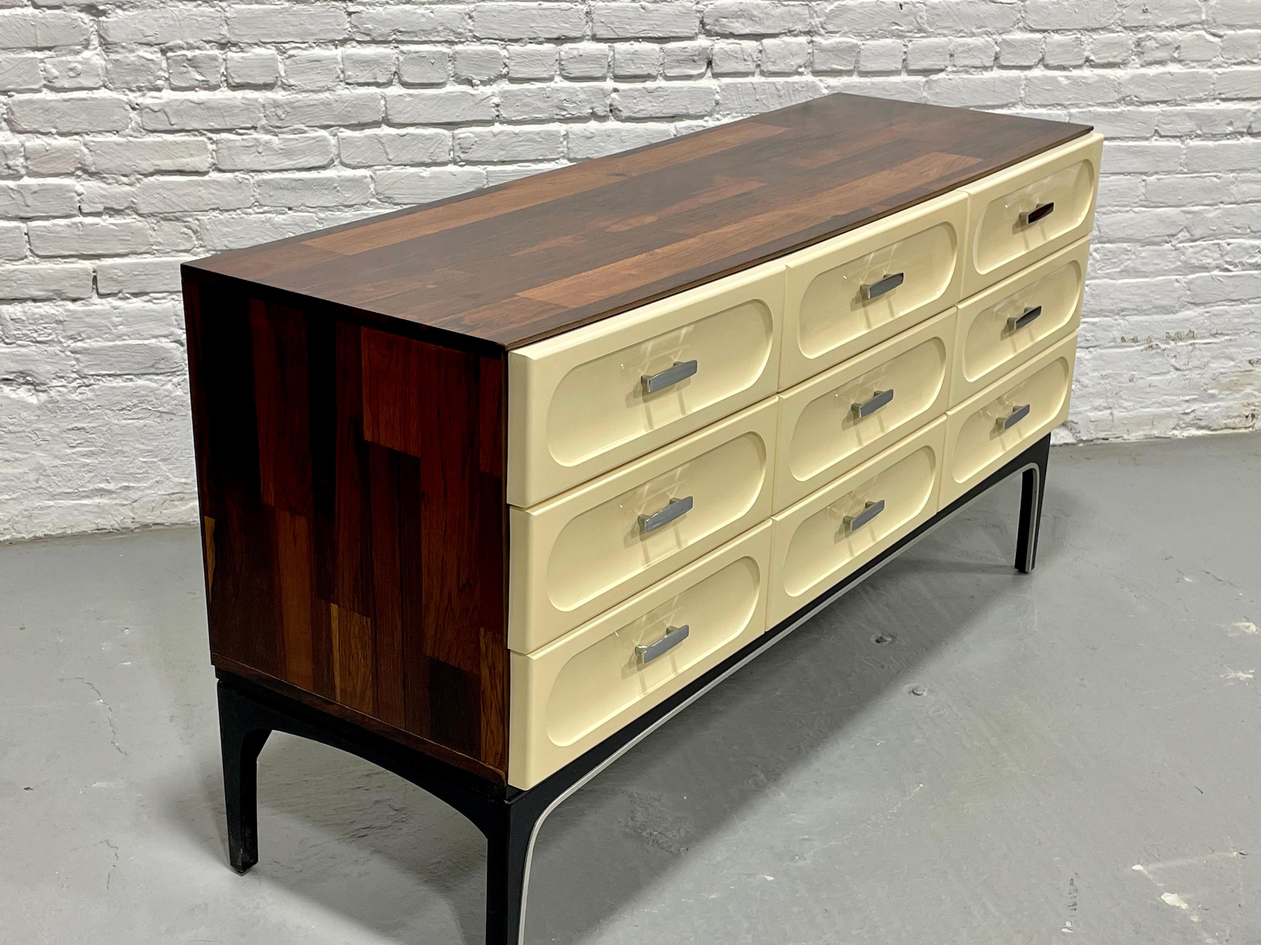 Mid Century Modern Plastic + ROSEWOOD CREDENZA / Long Dresser by Vallieres For Sale 1