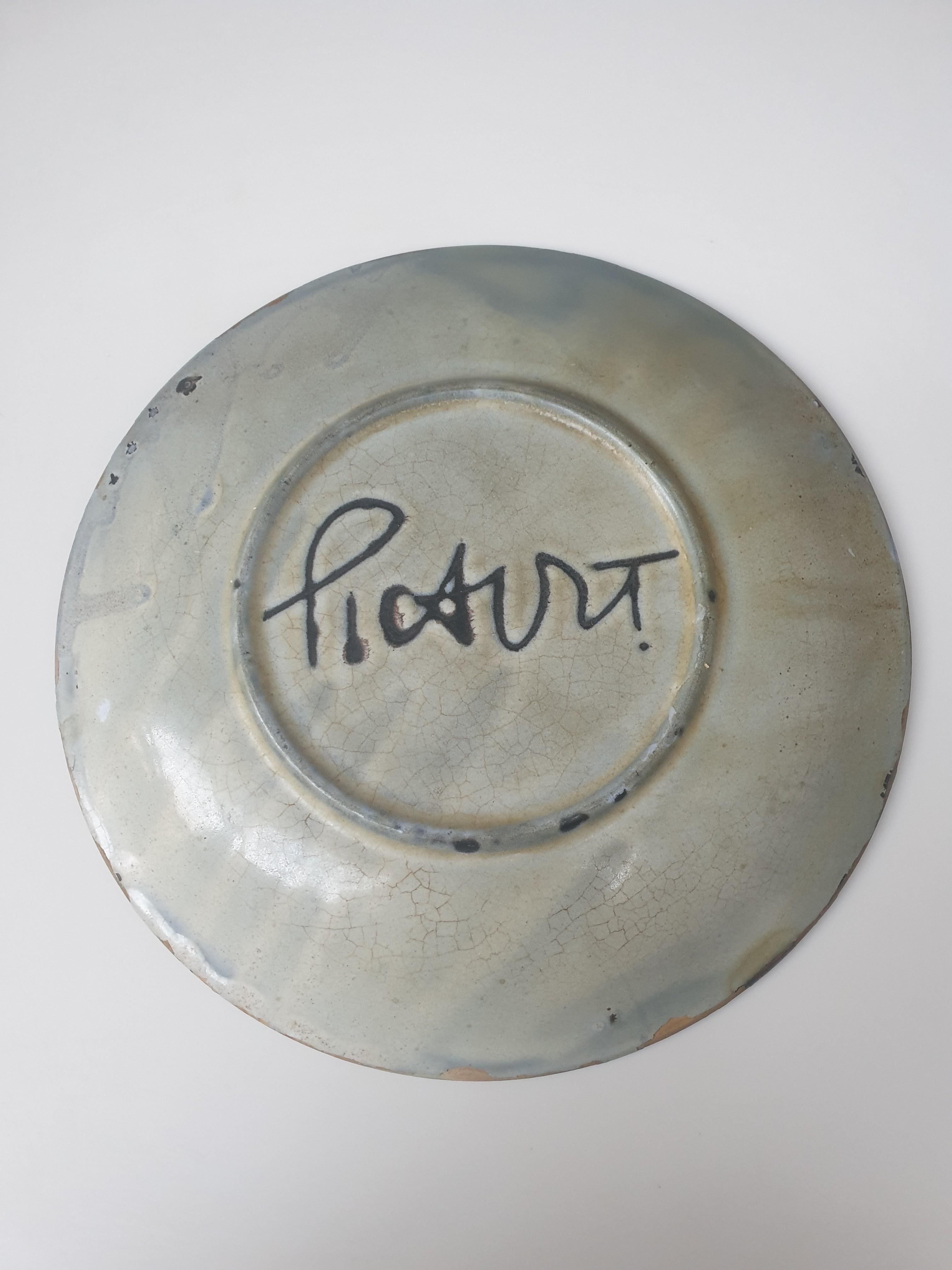 French Mid Century Modern plate by Robert Picault, France For Sale