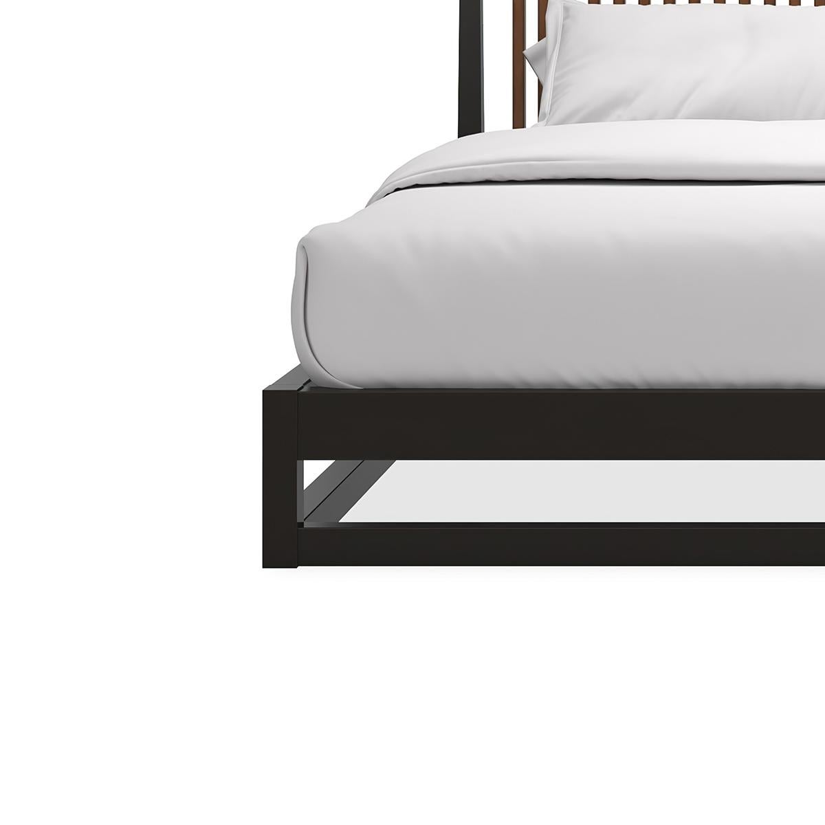 Asian Mid Century Modern Platform Bed - US King For Sale