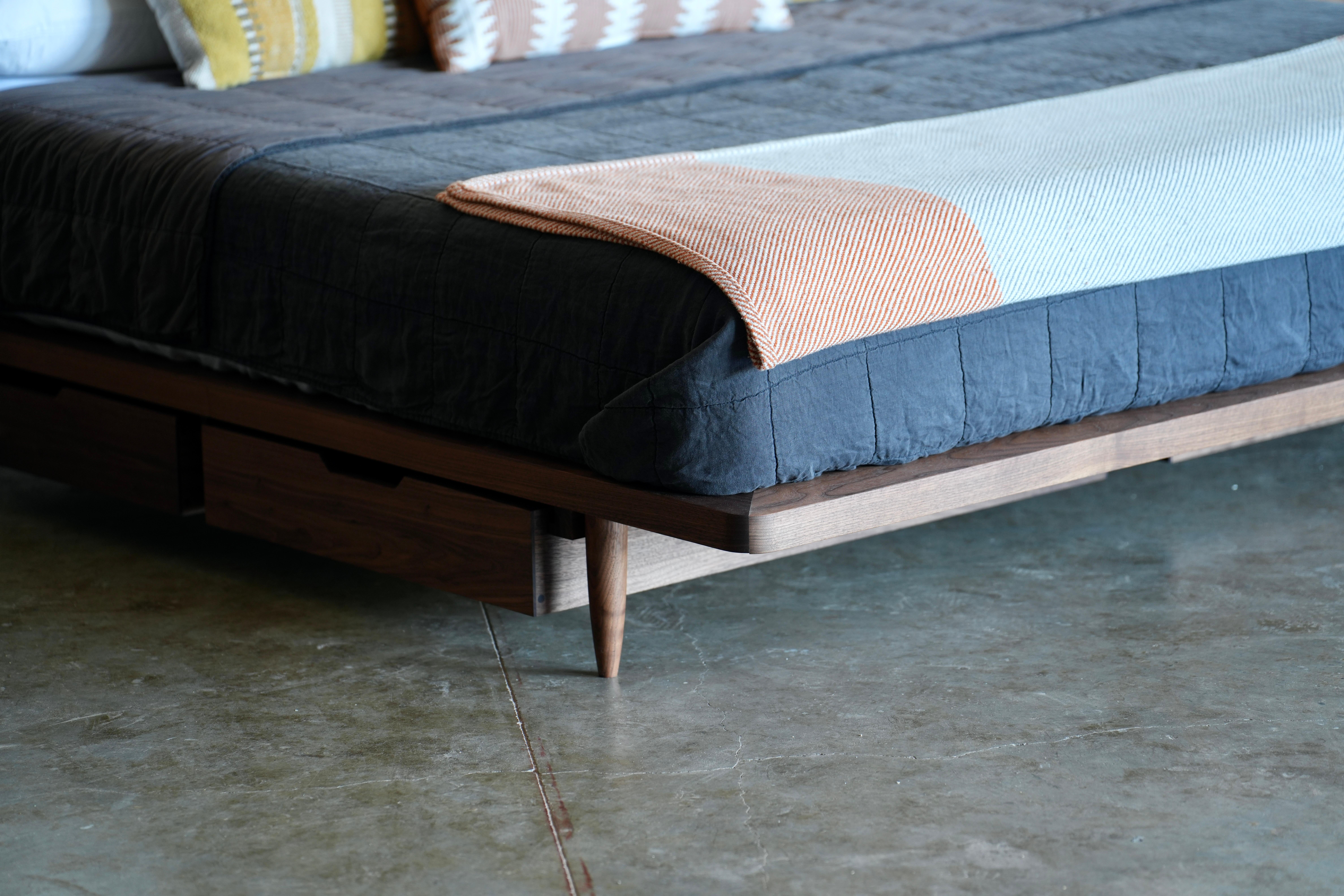Mid Century Modern Platform Bed With Upholstered Headboard  For Sale 13