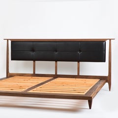 Mid Century Modern Platform Bed With Upholstered Headboard