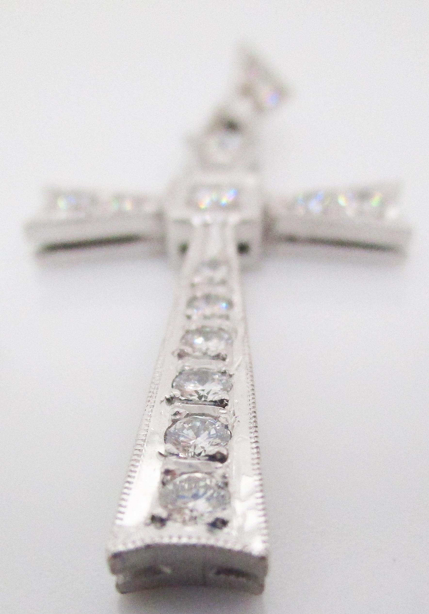 Mid-Century Modern Platinum and Diamond Cross Pendant In Excellent Condition In Lexington, KY