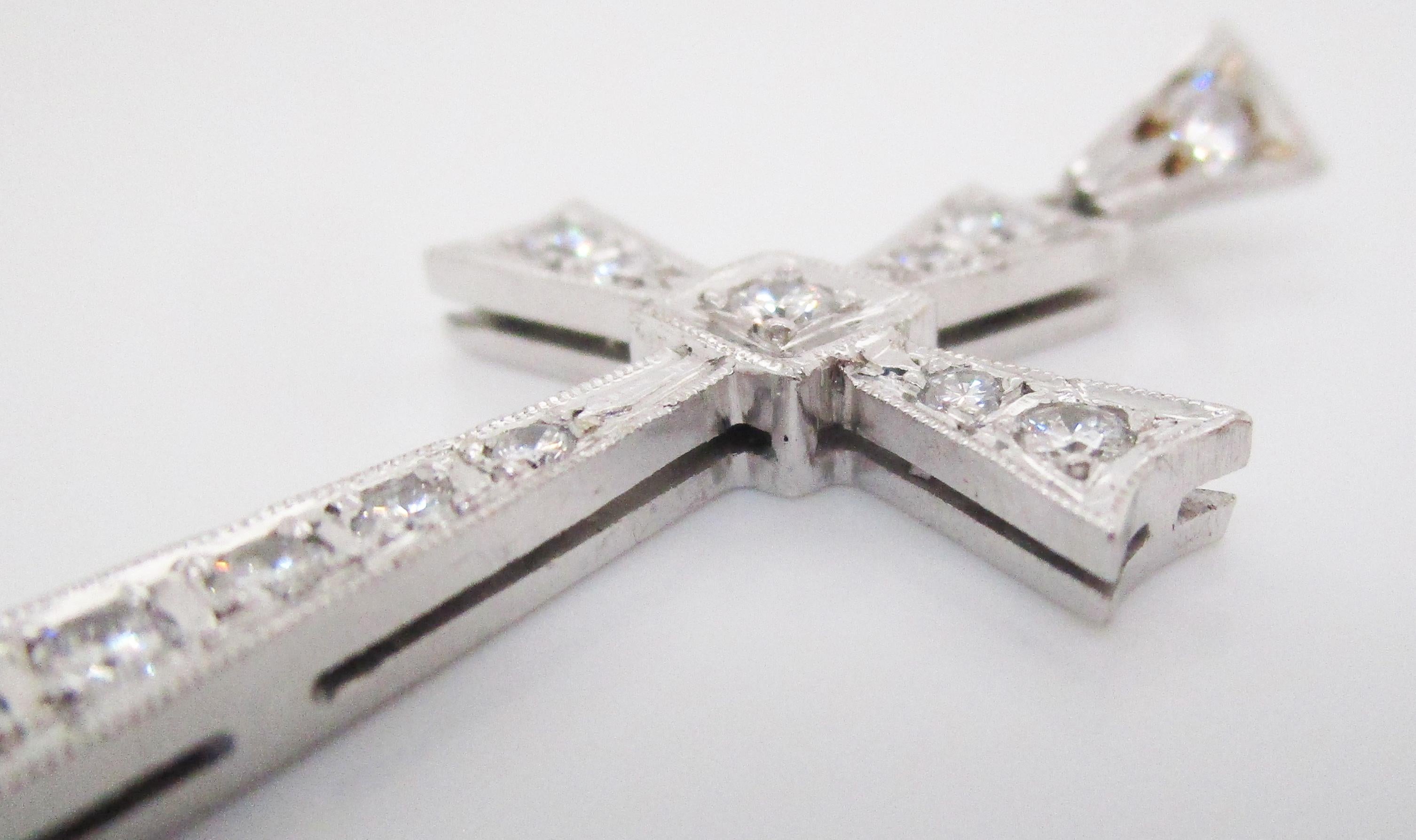 Women's or Men's Mid-Century Modern Platinum and Diamond Cross Pendant
