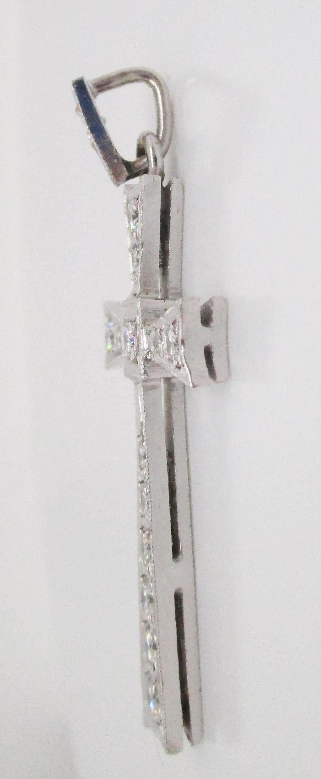 Mid-Century Modern Platinum and Diamond Cross Pendant 3