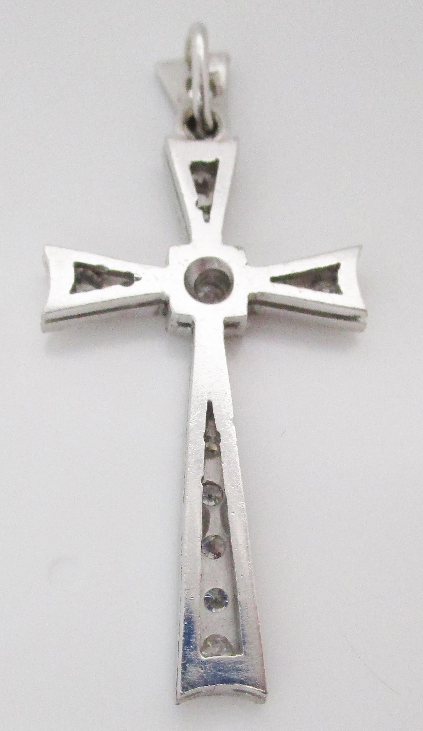 Mid-Century Modern Platinum and Diamond Cross Pendant 4