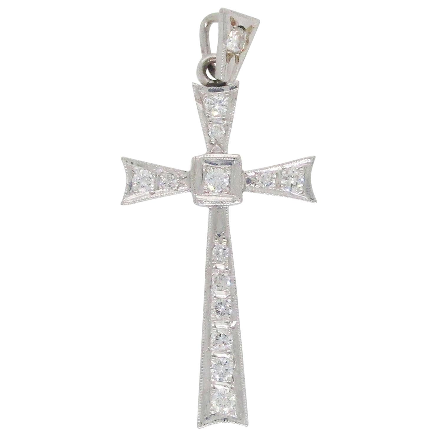 Mid-Century Modern Platinum and Diamond Cross Pendant