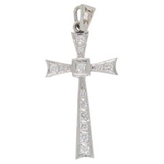 Mid-Century Modern Platinum and Diamond Cross Pendant