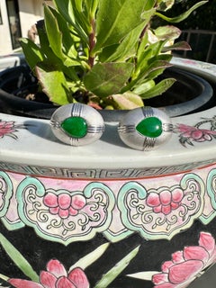 Mid-century, modern, Platinum and Green Jade Cufflinks