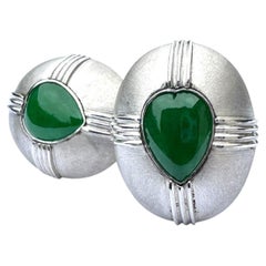 Mid-century, modern, Platinum and Green Jade Cufflinks