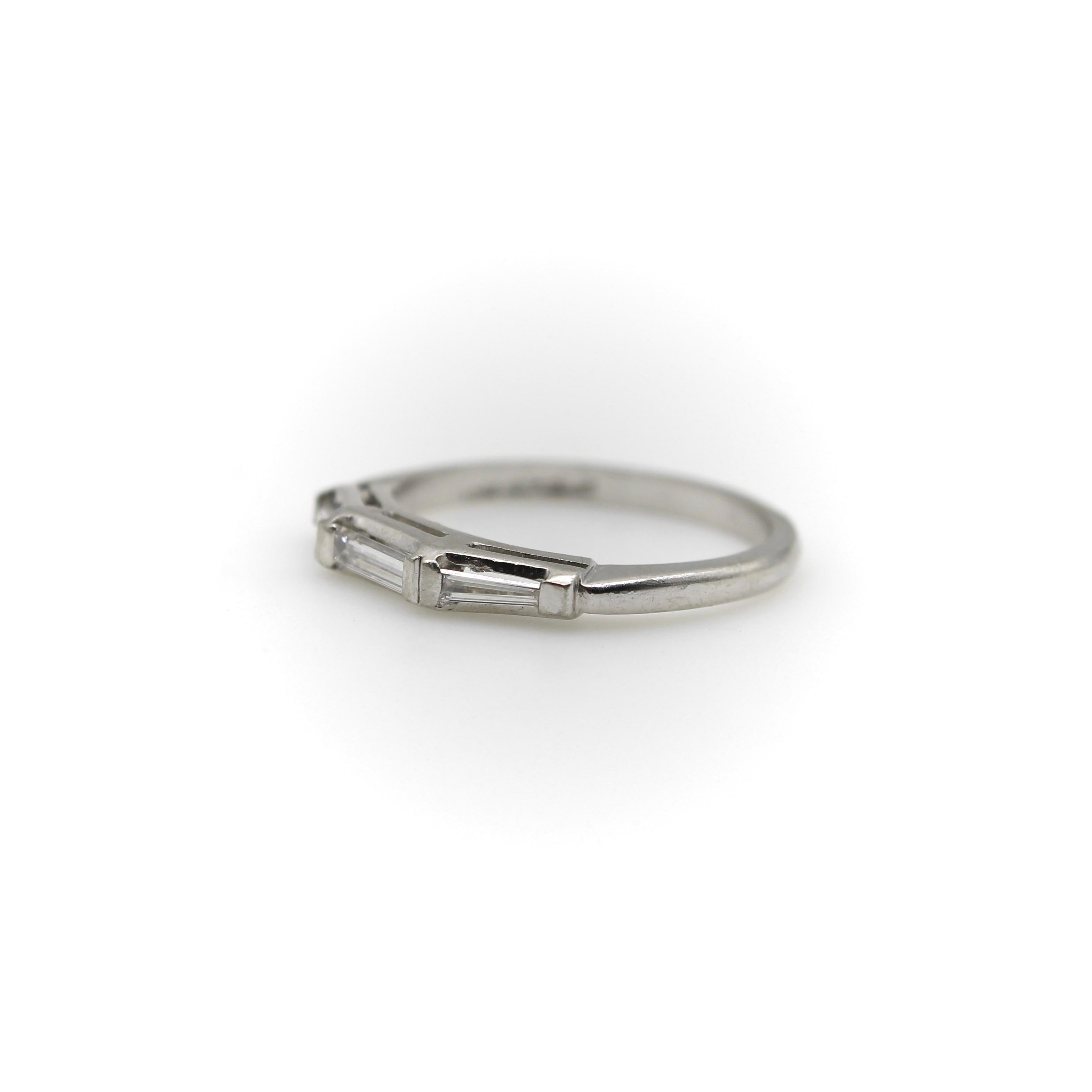 Baguette Cut Mid-Century Modern Platinum Diamond Baguette Ring/ Band For Sale