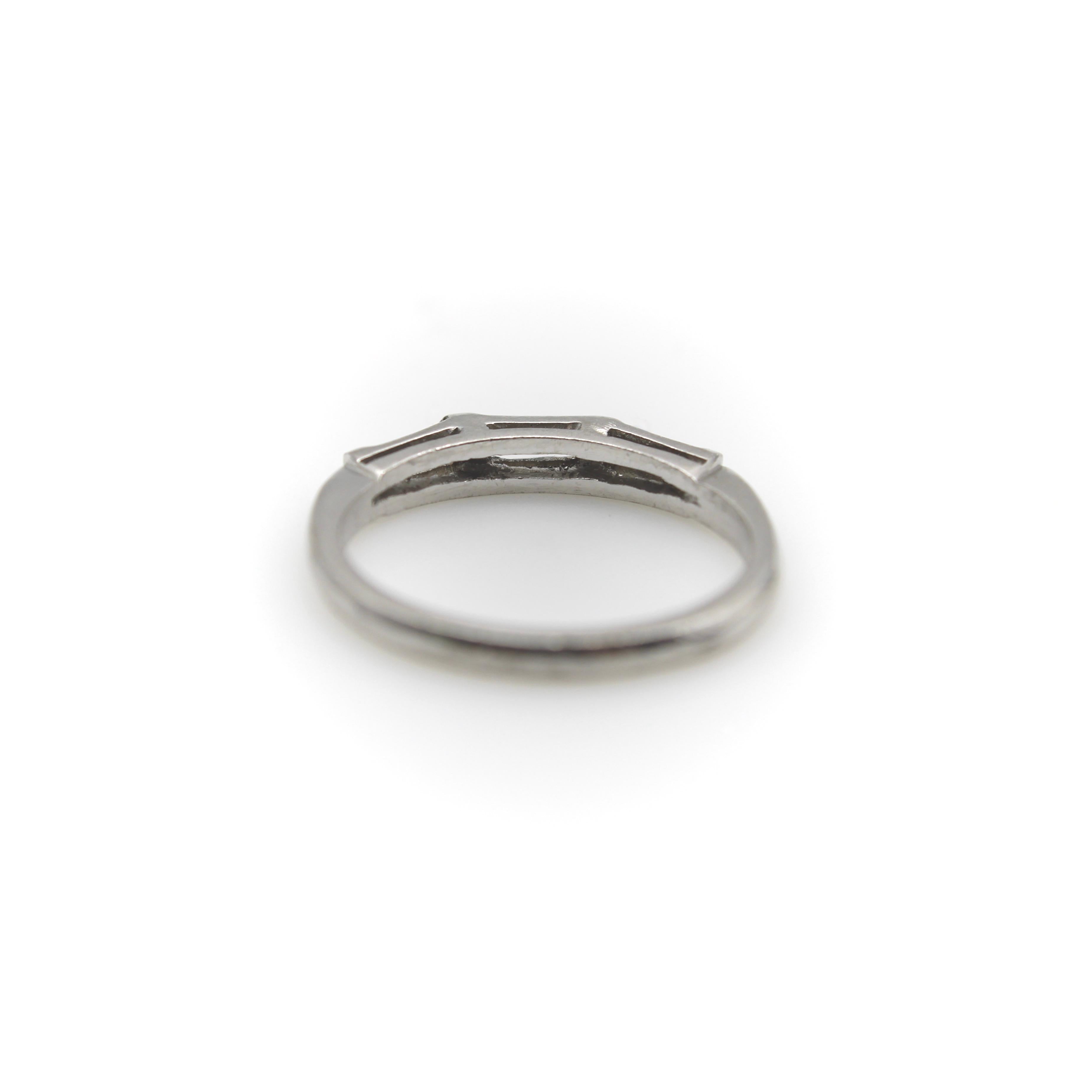 Women's or Men's Mid-Century Modern Platinum Diamond Baguette Ring/ Band For Sale