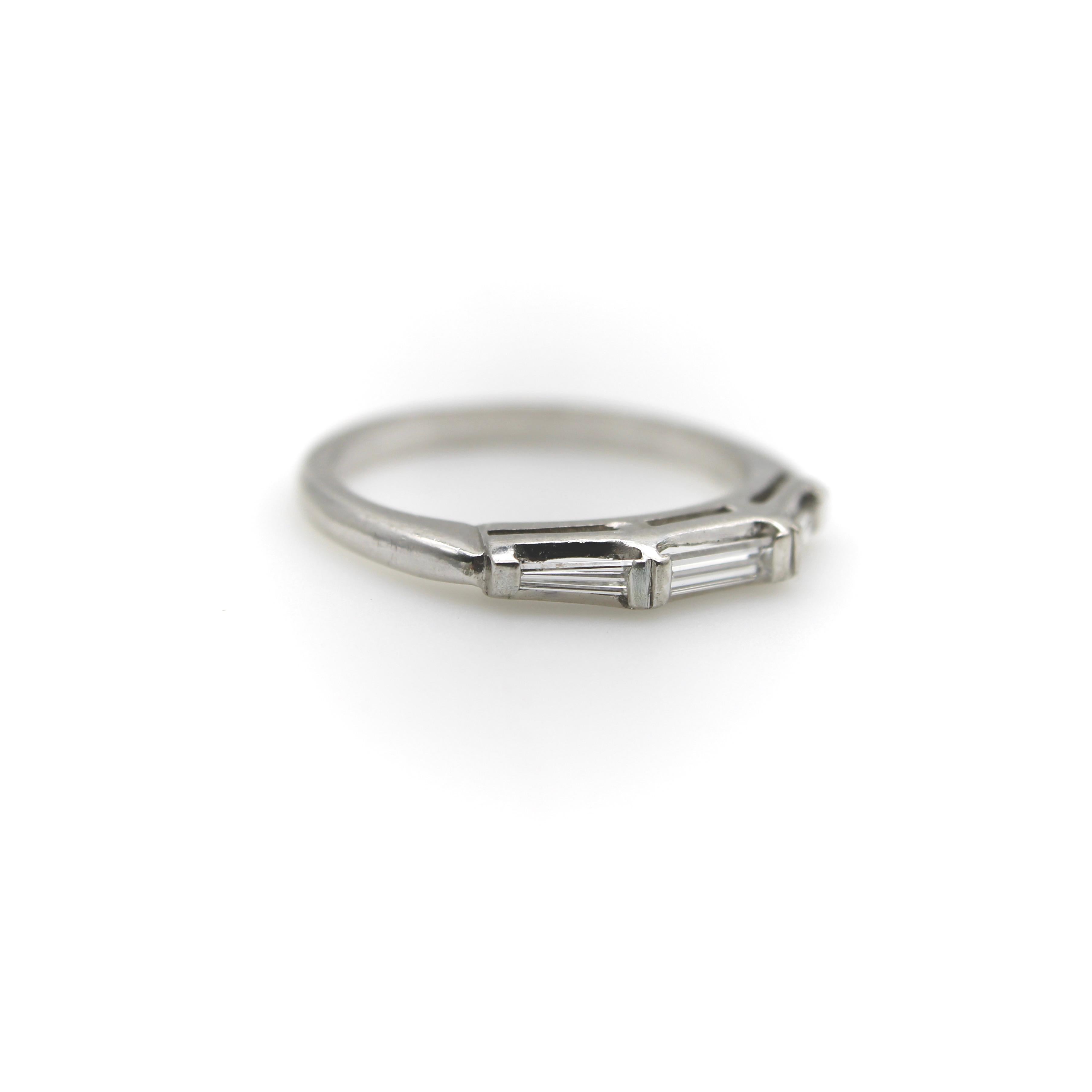 Mid-Century Modern Platinum Diamond Baguette Ring/ Band For Sale 1