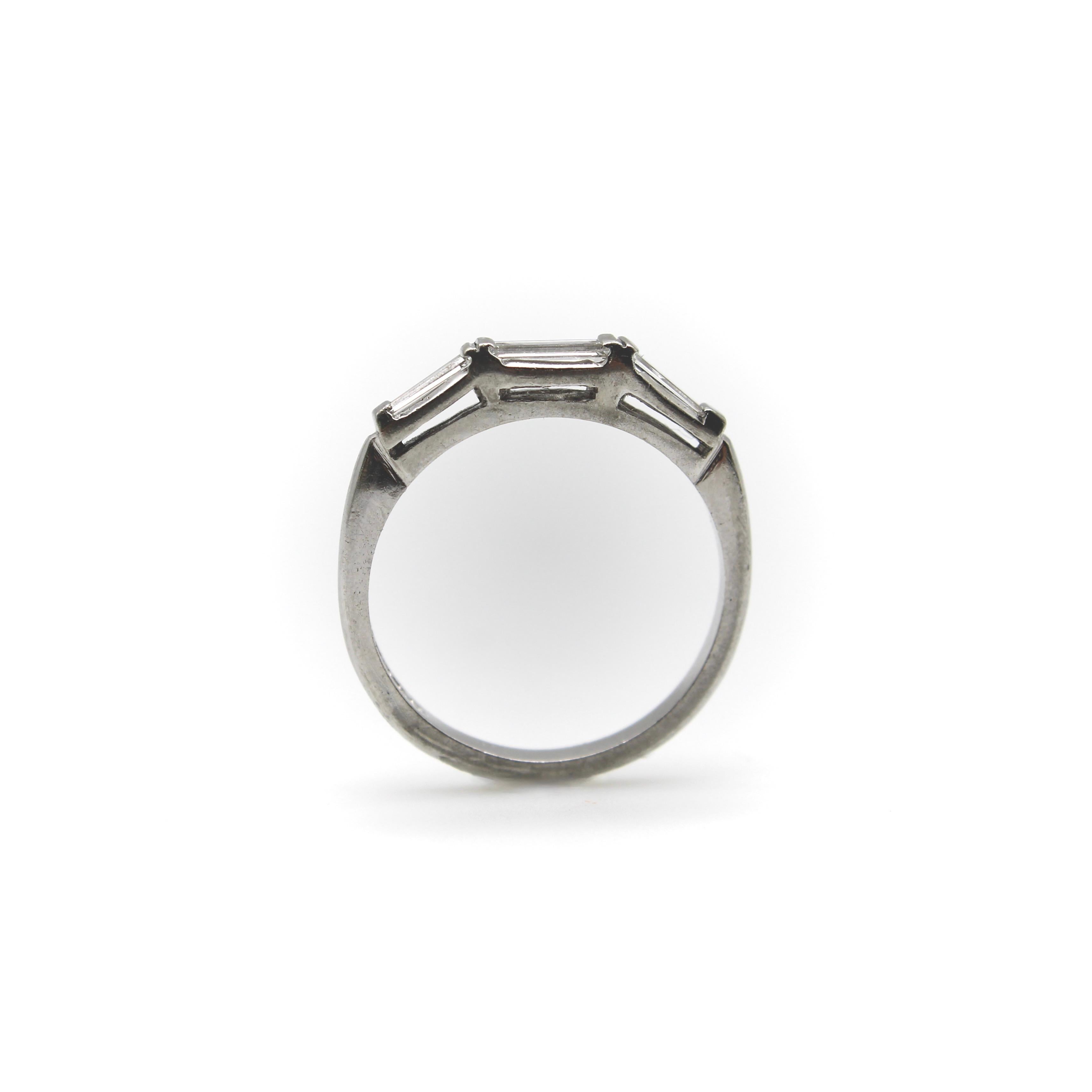 Mid-Century Modern Platinum Diamond Baguette Ring/ Band For Sale 2