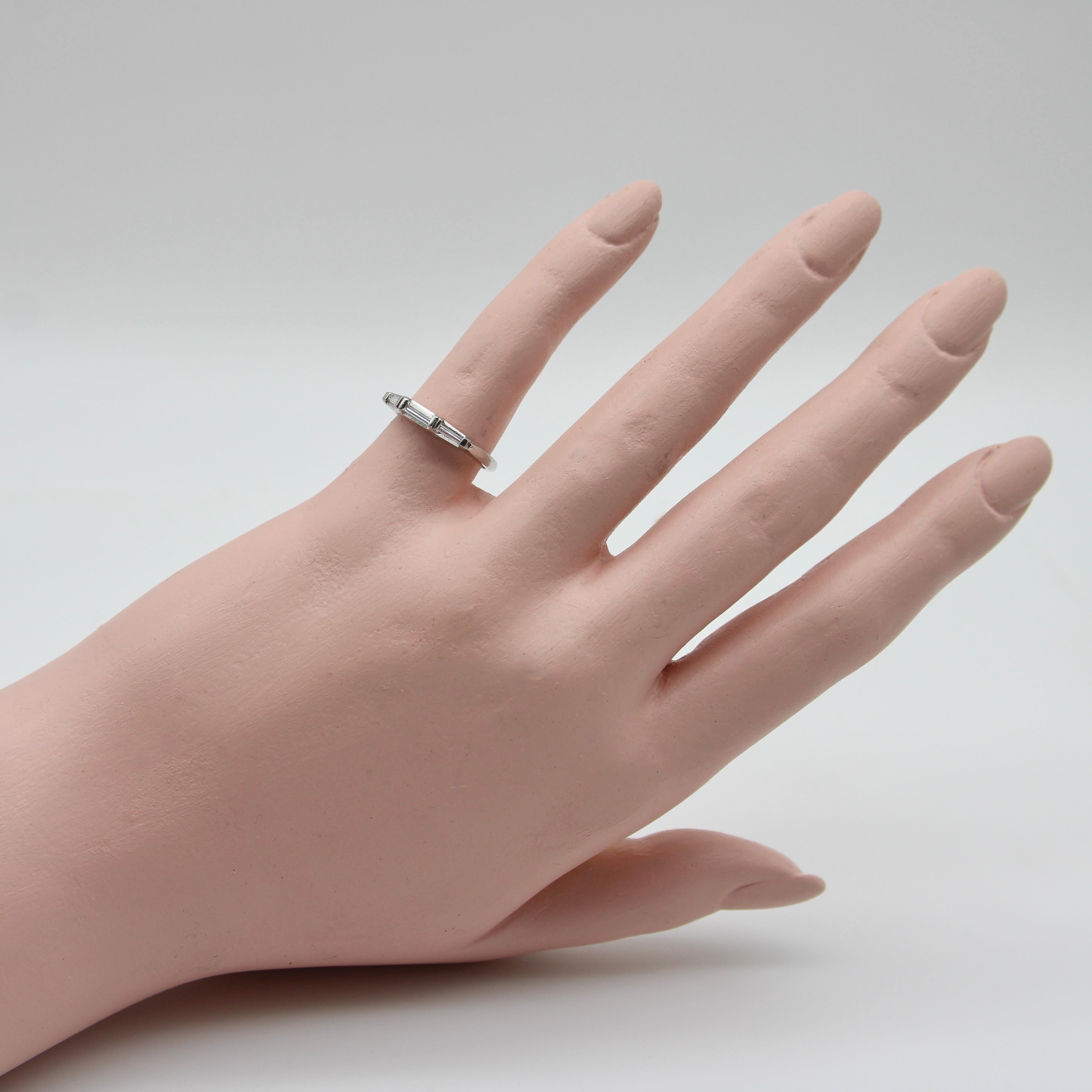 Mid-Century Modern Platinum Diamond Baguette Ring/ Band For Sale 3