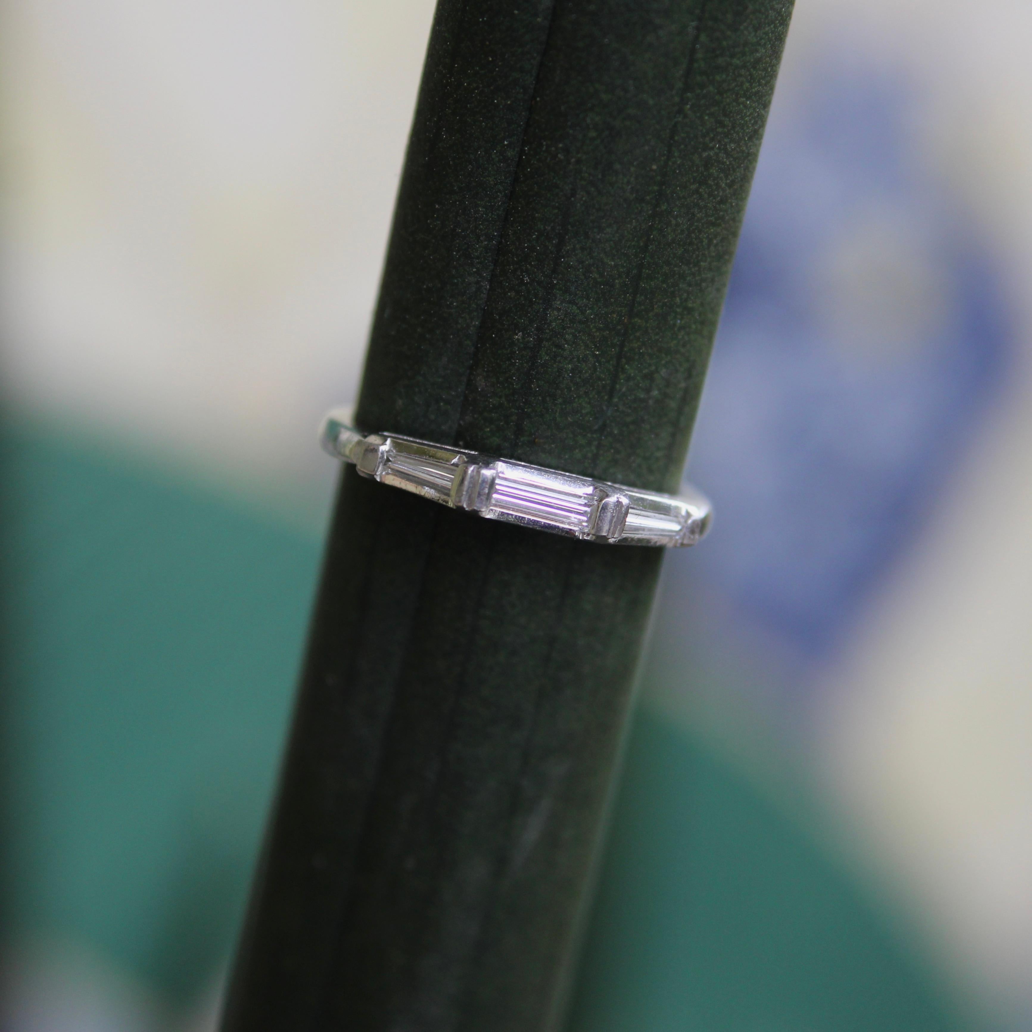 Mid-Century Modern Platinum Diamond Baguette Ring/ Band For Sale 4