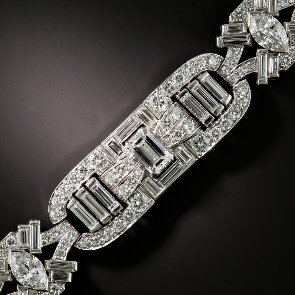 Art Deco Mid-Century Modern Platinum Diamond Bracelet For Sale