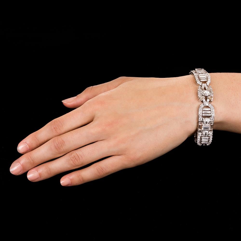 Mid-Century Modern Platinum Diamond Bracelet In Excellent Condition For Sale In San Francisco, CA