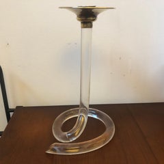 Mid-Century Modern Plexiglass and Brass Italian Candlestick, circa 1970
