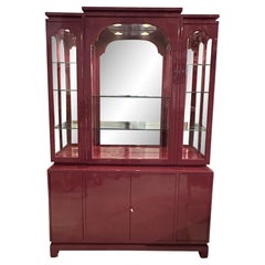 Used Mid Century Modern Plum Purple Lacquer Showcase Display Cabinet