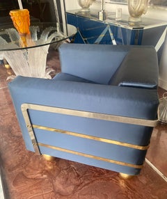 Mid-Century Modern Plush Armchairs with Metal Accents