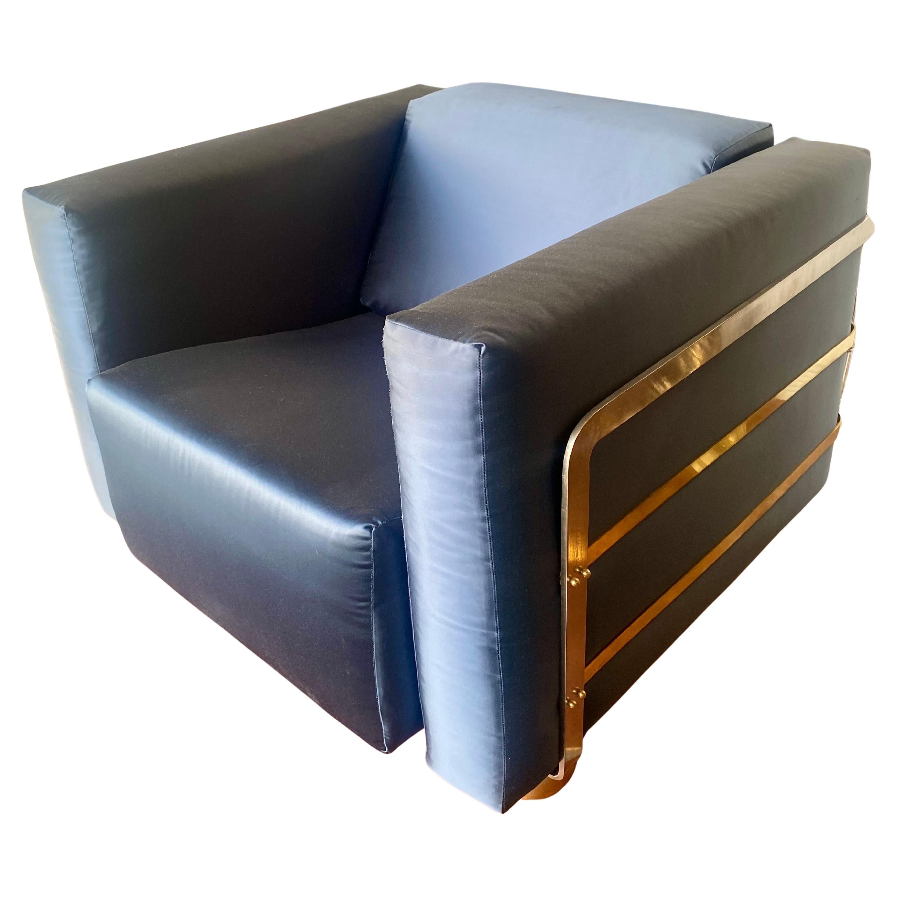 Mid-Century Modern Plush Armchairs with Metal Accents