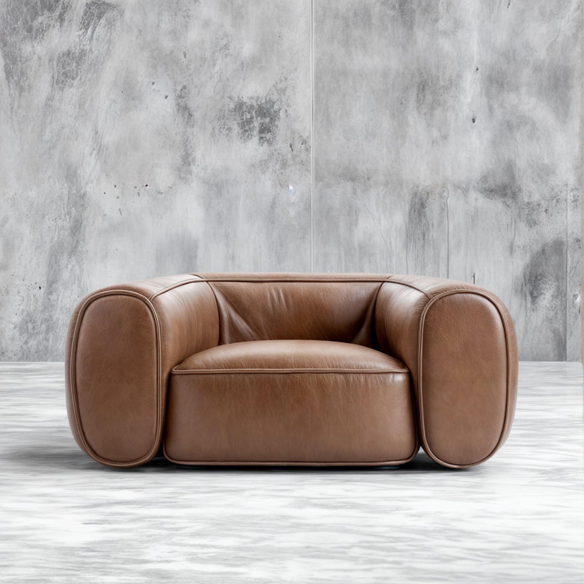 The Dolce Armchair brings the same modern elegance and plush comfort as the Dolce Sofa. This leather sofa’s rounded, organic shapes create a visually inviting and sophisticated presence in any living space. Upholstered in a warm light brown shade,
