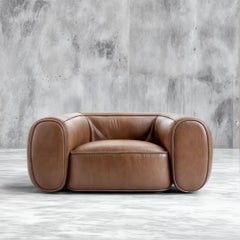 Mid-Century Style Modern Plush Leather Armchair Retro Caramel Warm Light Brown