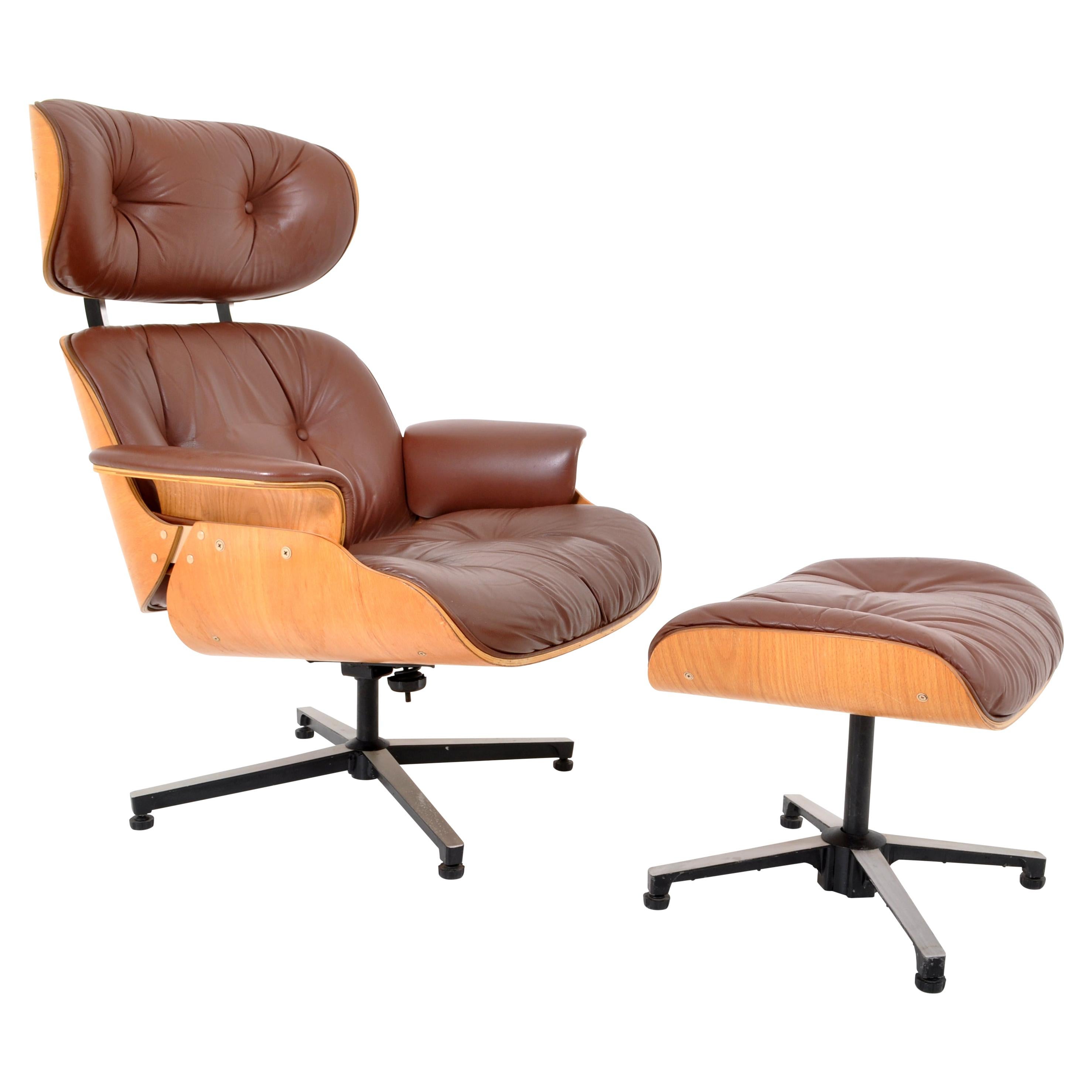 Mid-Century Modern Plycraft Eames 670/71 Lounge Chair Recliner and Ottoman 1960s